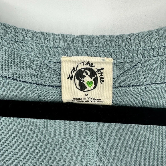 Free People Colby Ribbed Thermal Blue Knit Top Shirt Size Medium - Picture 4 of 6